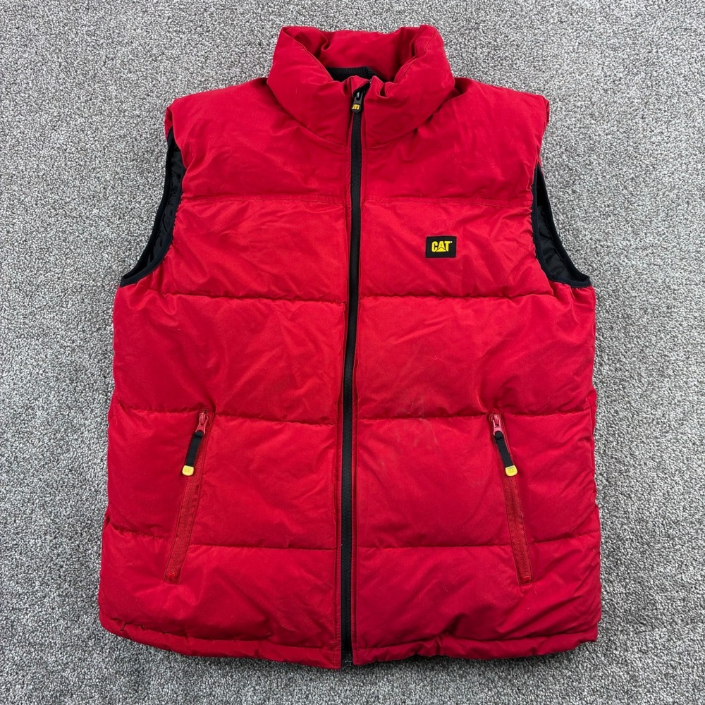 CAT Caterpillar Puffer Vest Mens Large Red Insulated Full Zip Workwear Jacket